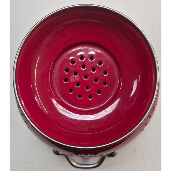 Red Enamel Colander With Handles & Base - Picture 7 of 7